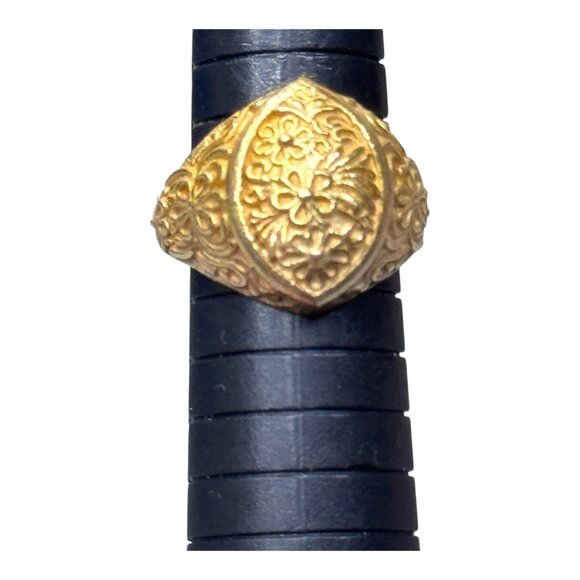 Ornate Gold Vermeil Sterling Floral Silver Signet Ring Vintage Mens Statement 8 - Picture 7 of 9